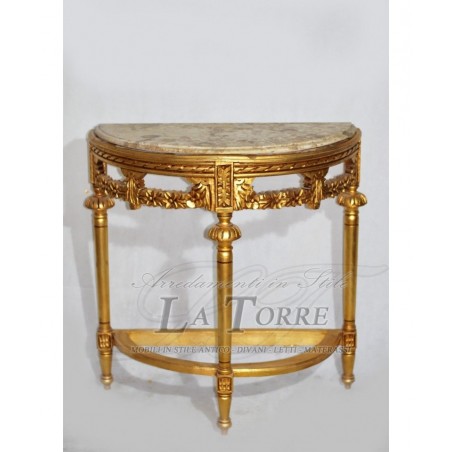 Half-moon entrance console in gold leaf wood with Baroque Louis XV marble Ar1314