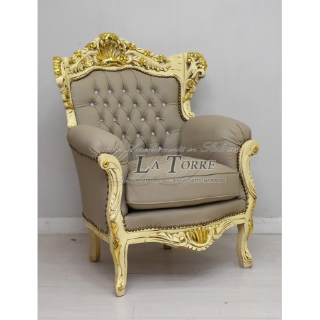 Sedia Poltrona Germany Trono Barocco avorio e oro ecopelle tortora AL4227
