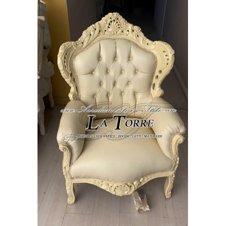 Armchair Germany Baroque Throne in champagne ivory eco-leather AL4227