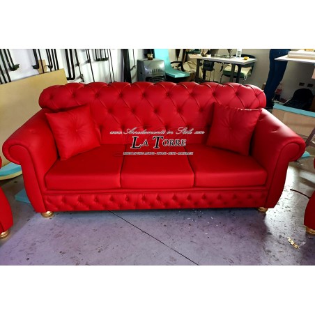 3-Sitzer-Schlafsofa mit Chesterfield-Matratze und -Untergestell, modernes Öko-Leder oder Samt, jede Farbe, Swarovski AZ03