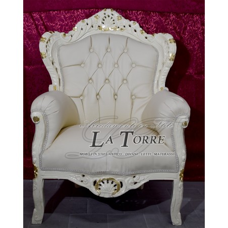 Armchair Germany Throne Baroque ivory and gold champagne eco-leather AL4227