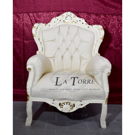 Barock-Thronsessel aus Deutschland, elfenbeinfarben und goldfarben, champagnerfarbenes Öko-Leder AL4227