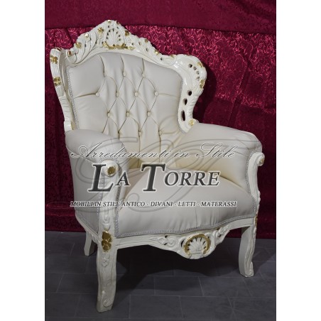 Barock-Thronsessel aus Deutschland, elfenbeinfarben und goldfarben, champagnerfarbenes Öko-Leder AL4227