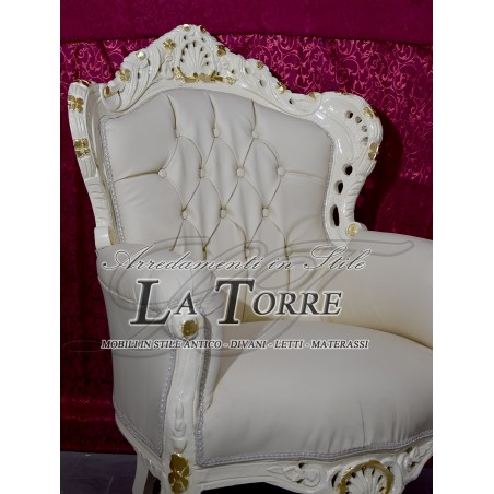 Barock-Thronsessel aus Deutschland, elfenbeinfarben und goldfarben, champagnerfarbenes Öko-Leder AL4227