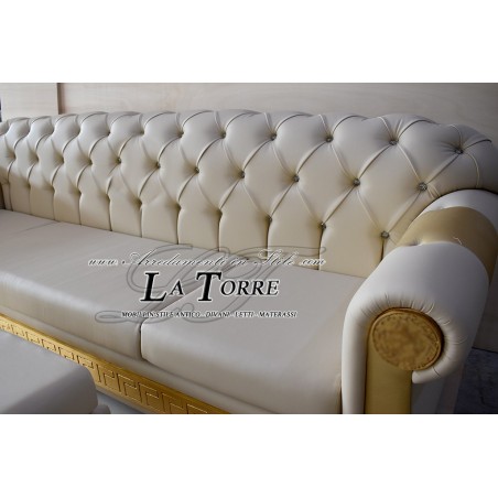 4-Sitzer-Halbinsel-Schlafsofa mit Netzgewebe und Matratze, modernes Chesterfield-Design, Medusa-Göttin, Kunstleder, jede Farbe,