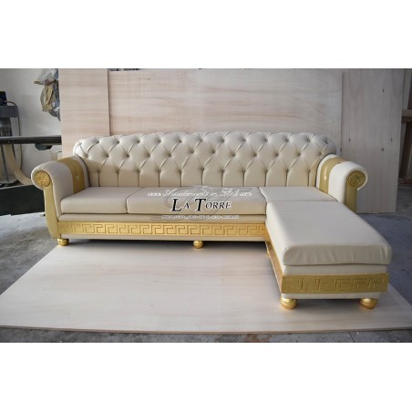 4-Sitzer-Halbinsel-Schlafsofa mit Netzgewebe und Matratze, modernes Chesterfield-Design, Medusa-Göttin, Kunstleder, jede Farbe,