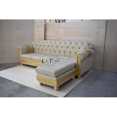 Divano 4 posti penisola rete e materasso chesterfield moderno dea medusa ecopelle qualsiasi colore greca swarovski AZ07