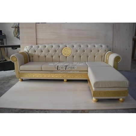 4-Sitzer-Halbinsel-Schlafsofa mit Netzgewebe und Matratze, modernes Chesterfield-Design, Medusa-Göttin, Kunstleder, jede Farbe,