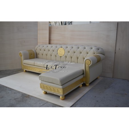 4-Sitzer-Halbinsel-Schlafsofa mit Netzgewebe und Matratze, modernes Chesterfield-Design, Medusa-Göttin, Kunstleder, jede Farbe,
