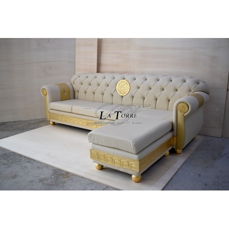 4-Sitzer-Halbinsel-Schlafsofa mit Netzgewebe und Matratze, modernes Chesterfield-Design, Medusa-Göttin, Kunstleder, jede Farbe,