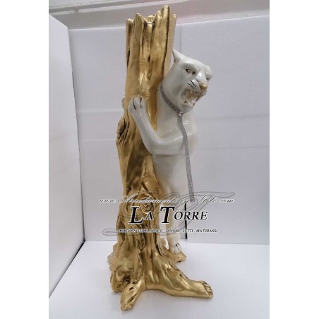 Statua complementi arredo scultura pantera feroce su ramo oro animal ceramica H100 PR52