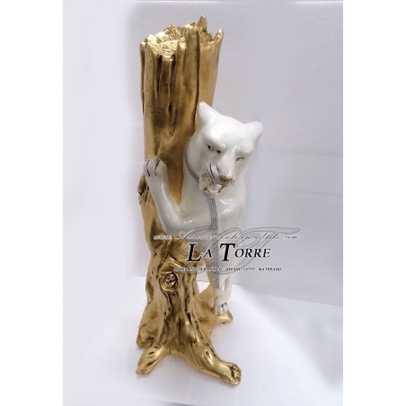 Statua complementi arredo scultura pantera feroce su ramo oro animal ceramica H100 PR52