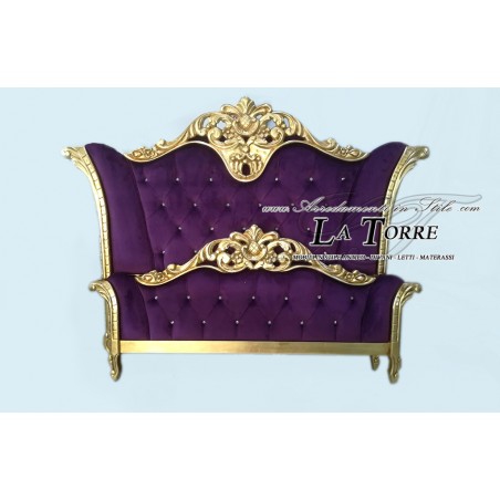 Letto Matrimoniale Barocco ecopelle o tessuto legno foglia oro argento qualsiasi colore Ferragni