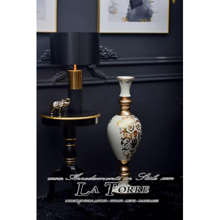 Handbemalte Keramikvase, Amphore, Becher, Hermes, Elfenbein und Gold RA09