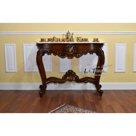 Console Entrance Luigi Filippo Neapolitan Style 800 Walnut Cream Marble 130 cm Na05