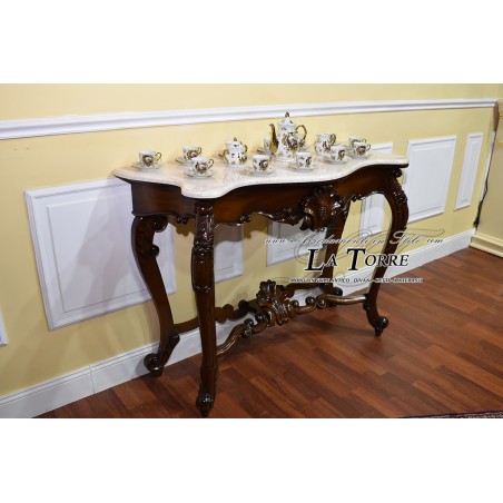 Console Entrance Luigi Filippo Neapolitan Style 800 Walnut Cream Marble 130 cm Na05