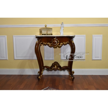 Console Luigi Filippo Neapolitan style 800 gold walnut cream marble 90 cm Na37