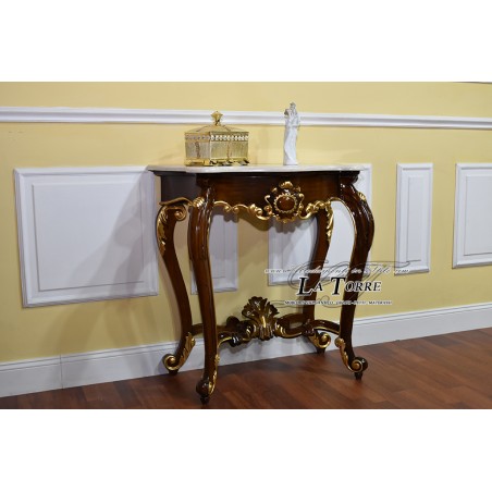 Louis-Philippe-Konsolentisch im neapolitanischen Stil, 19. Jahrhundert, Nussbaum, Goldcreme, Marmor, 90 cm, Na37