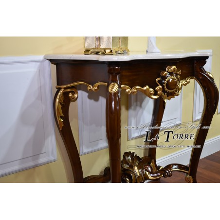 Console Luigi Filippo Neapolitan style 800 gold walnut cream marble 90 cm Na37