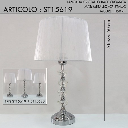 Lampada da tavolo abat jour con paralume cristallo moderno classico lume cromo H 50 ST15619