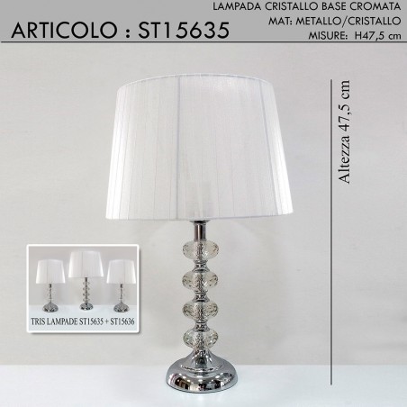 Lampada da tavolo abat jour con paralume cristallo moderno classico lume cromo H47,5 ST15635