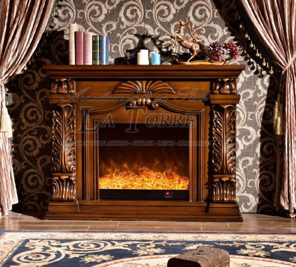 Kamin Fireplace Solid Wood English Baroque Walnut Electric Fireplace 327b-