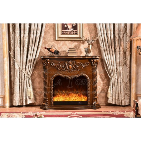 Camino elettrico 120 cm classico stufa legno massello Barocco qualsiasi colore 338B