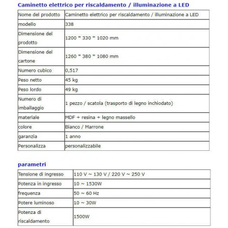 Camino elettrico 120 cm classico stufa legno massello Barocco qualsiasi colore 338B