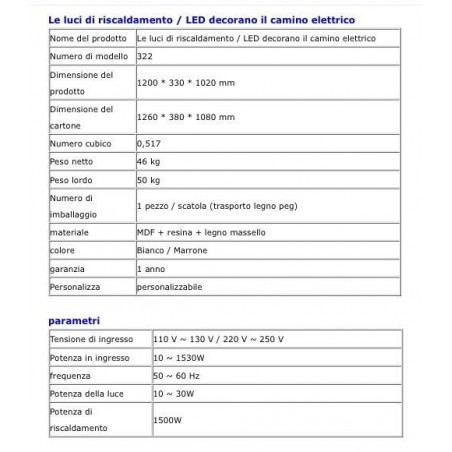 Camino elettrico 100 cm classico stufa legno massello Barocco qualsiasi colore 322