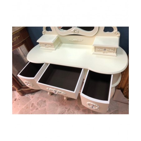 Toeletta pettiniera specchiera Pouf stile barocco ballerina avorio Na39