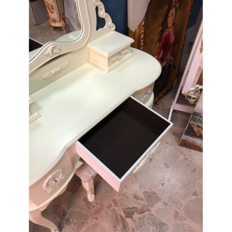 Toeletta pettiniera specchiera Pouf stile barocco ballerina avorio Na39