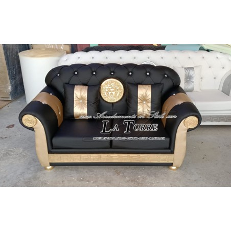 Baroque Chesterfield 2-seater sofa with mesh and mattress Greek goddess Medusa eco-leather or velvet any swarovski color AZ02