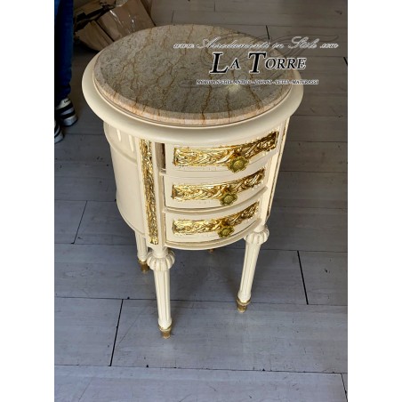 Antique Louis XV style side table round bedside table drawers bedside table gold leaf ivory Baroque marble AL4113