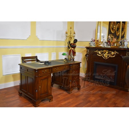 Scrivania scrittoio Ministeriale Bifacciale Noce Ecopelle Verde 160 cm Na10