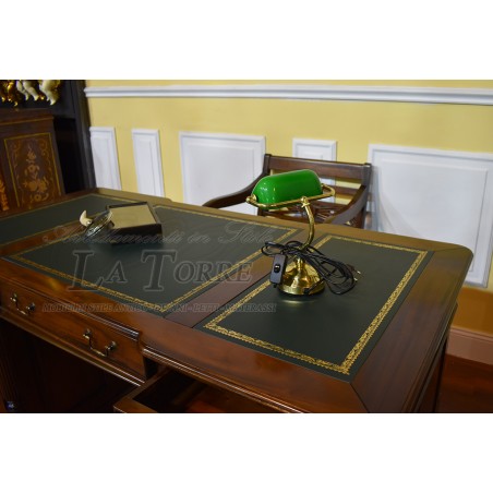 Ministerialschreibtisch, doppelseitig, walnussgrünes Kunstleder, 160 cm, Na10