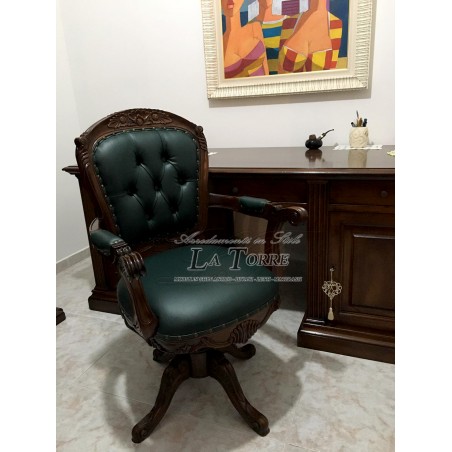 Susan Chair Swivel Ministerial Presidential Walnut Green Eco-leather