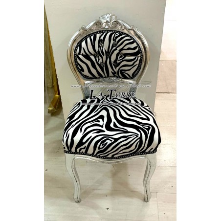 Louis XV small chair music chair solid wood silver leaf zebra fabric K90