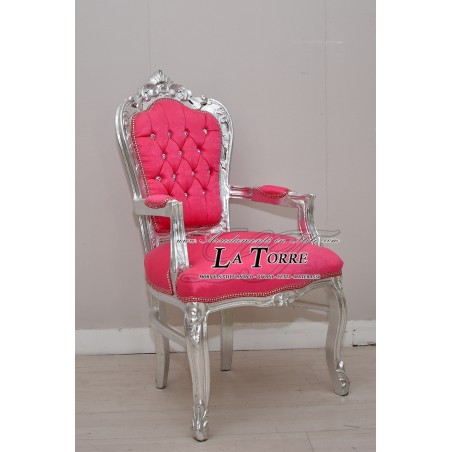 Armchair Still Louis XV Baroque Empire silver bright pink velvet AL2729