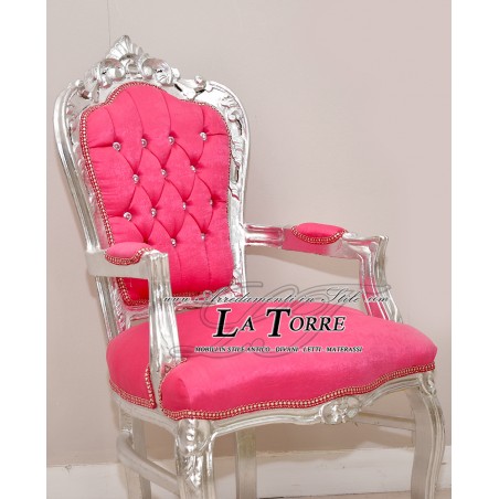 Sedia Poltrona Still Luigi XV Barocco Impero argento velluto rosa acceso AL2729