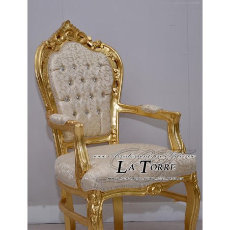 Still Louis XV Baroque Empire Gold Armchair Chair with Ivory Virginia Fabric AL2729