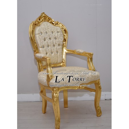 Sedia Poltrona Still Luigi XV Barocco Impero oro tessuto virginia avorio AL2729