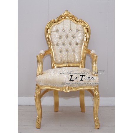 Still Louis XV Baroque Empire Gold Armchair Chair with Ivory Virginia Fabric AL2729