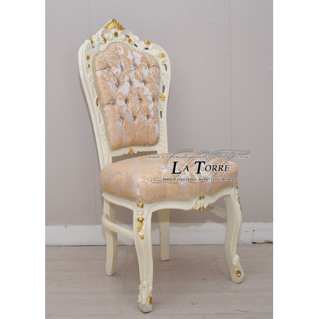 Poltrona Sedia Still Luigi XV Barocco Legno tessuto damascato gigliato swarovski AL1826
