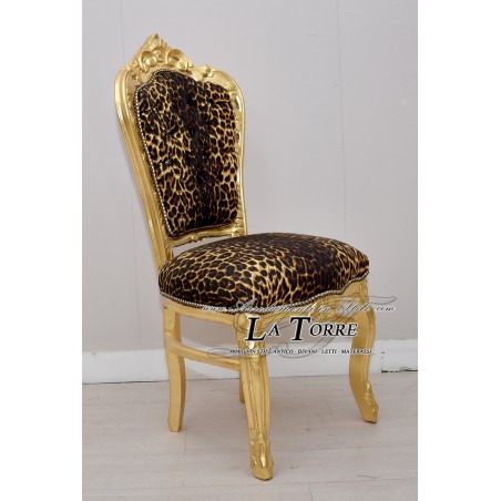 Poltrona Sedia Still Luigi XV Barocco Legno tessuto maculato swarovski AL1826