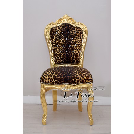 Armchair Chair Still Louis XV Baroque Wood spotted fabric swarovski AL1826