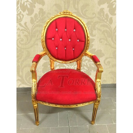 Barocker Cordelia-Sessel mit Armlehnen, Louis-XV-Sessel, roter Samt, goldene Swarovski-Kristalle Ar5457
