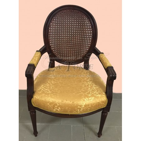 Baroque Cordelia armchair Louis XV walnut armrests with gold damask fabric Ar5457