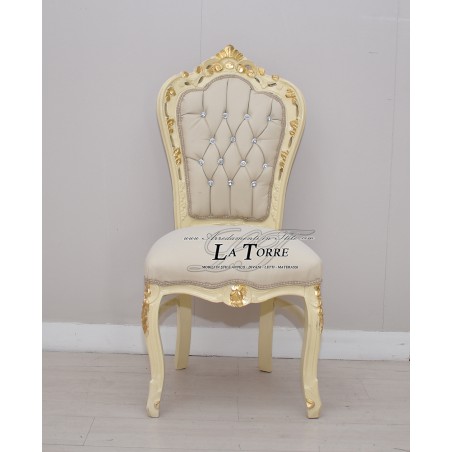 Sessel im Stil Louis XV, elfenbeinfarbenes und goldfarbenes Holz, Swarovski-Kunstleder AL1826