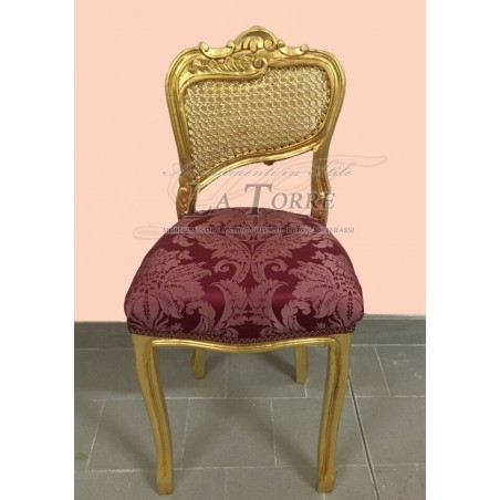 Sedia sediolina foglia oro stile antico LEGNO tessuto bordeaux damascato wa0029
