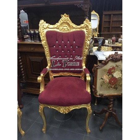 Royal Baroque Throne Sofa Armchair Gold Swarovski Red Velvet